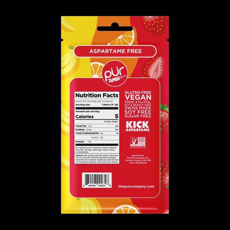 PUR Jumbo Sugar Free Strawberry/Banana/Orange Chewing Gum 2.9 oz