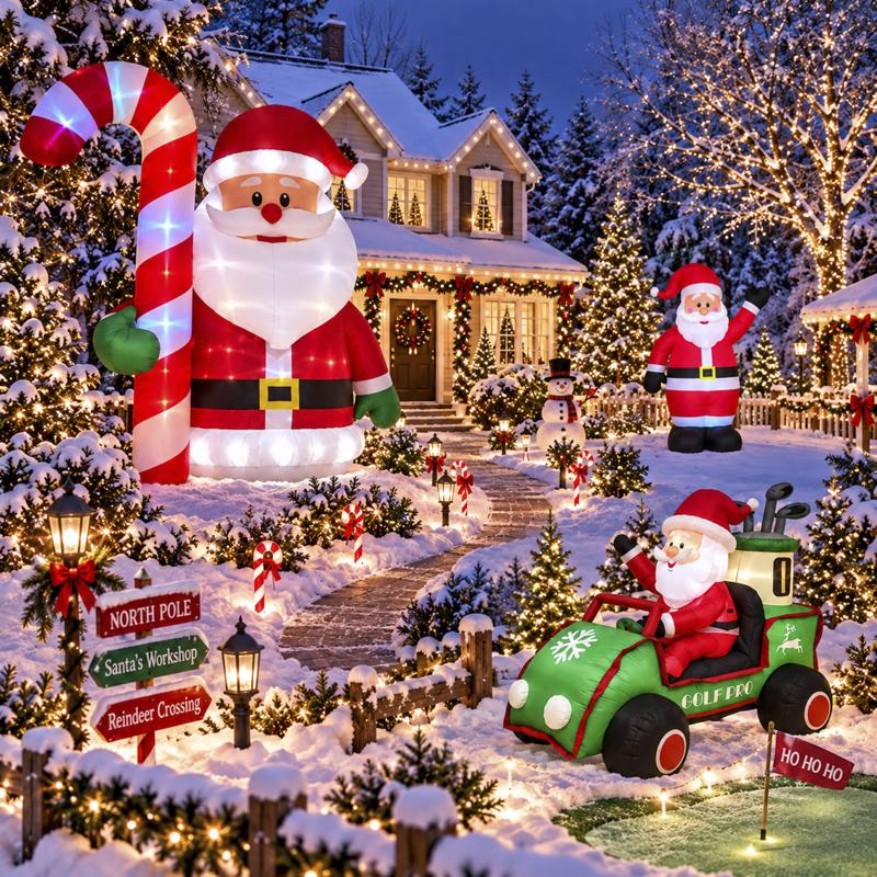 Celebrations LED White Santa with Candy Cane 12 ft. Inflatable