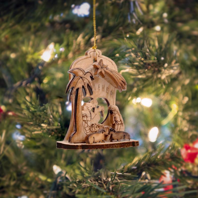 Holy Land Olive Wood Natural 3D Nativity Ornaments 3 in.