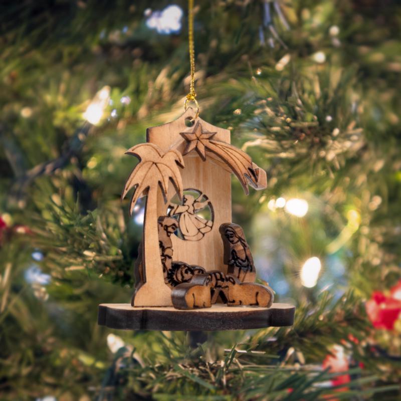 Holy Land Olive Wood Natural 3D Nativity Ornaments 3 in.
