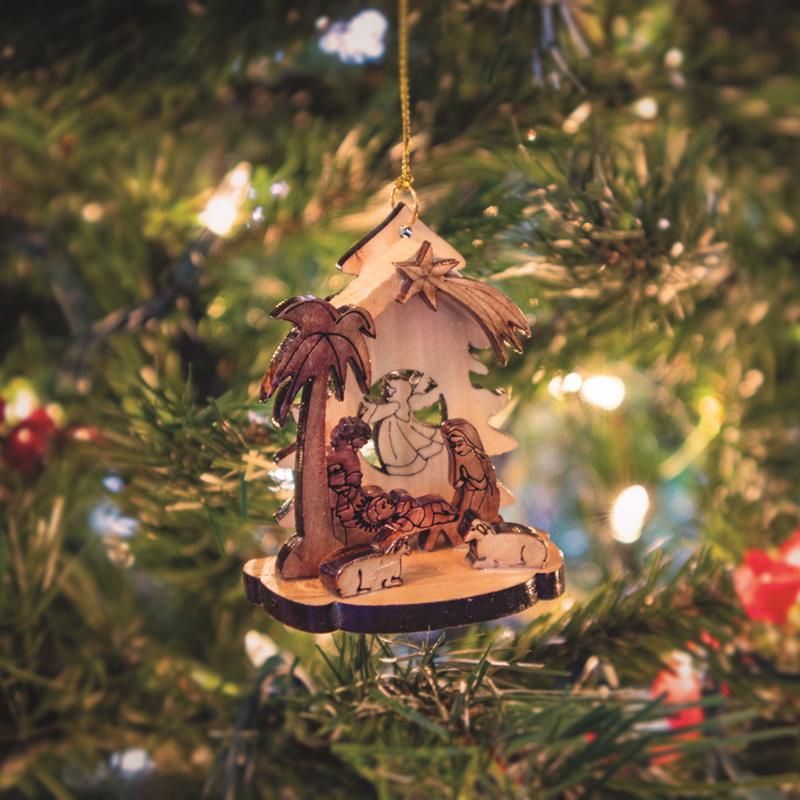 Holy Land Olive Wood Natural 3D Nativity Ornaments 3 in.