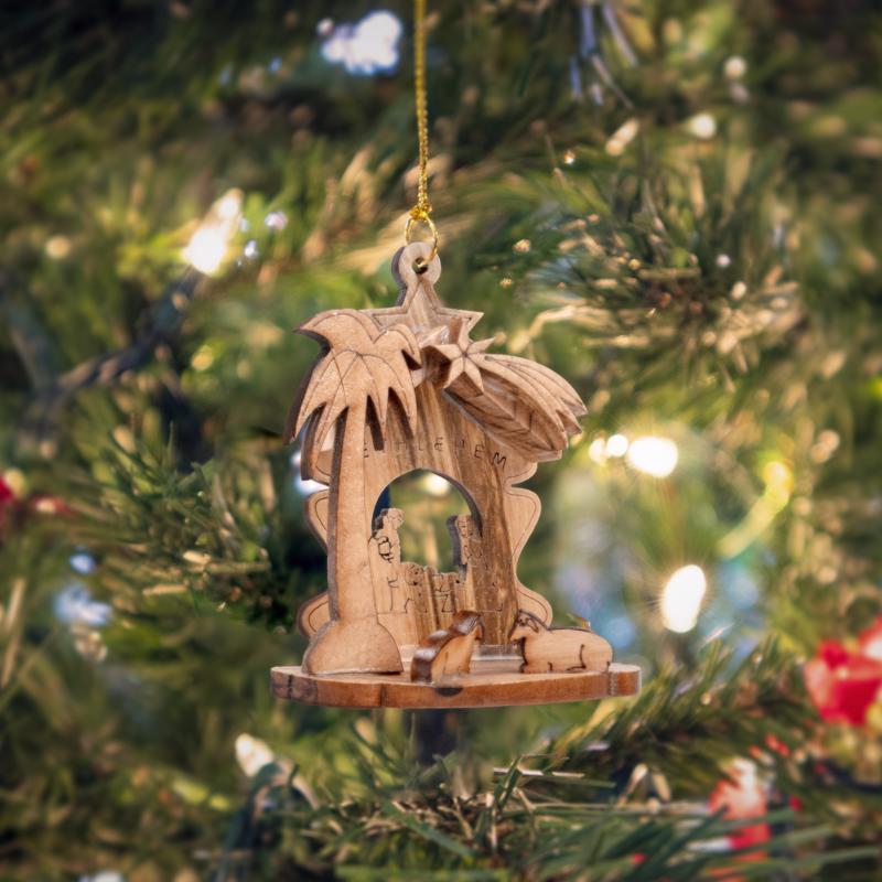 Holy Land Olive Wood Natural 3D Nativity Ornaments 3 in.