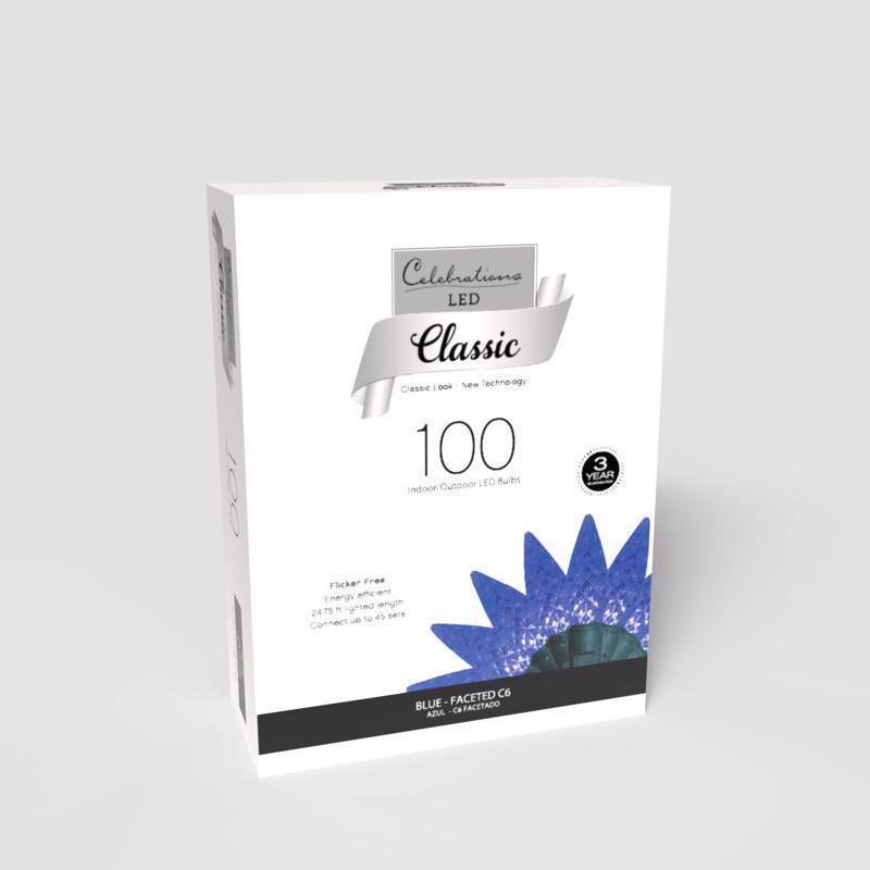 Celebrations Classic LED C6 Blue 100 ct String Christmas Lights 24.75 ft.