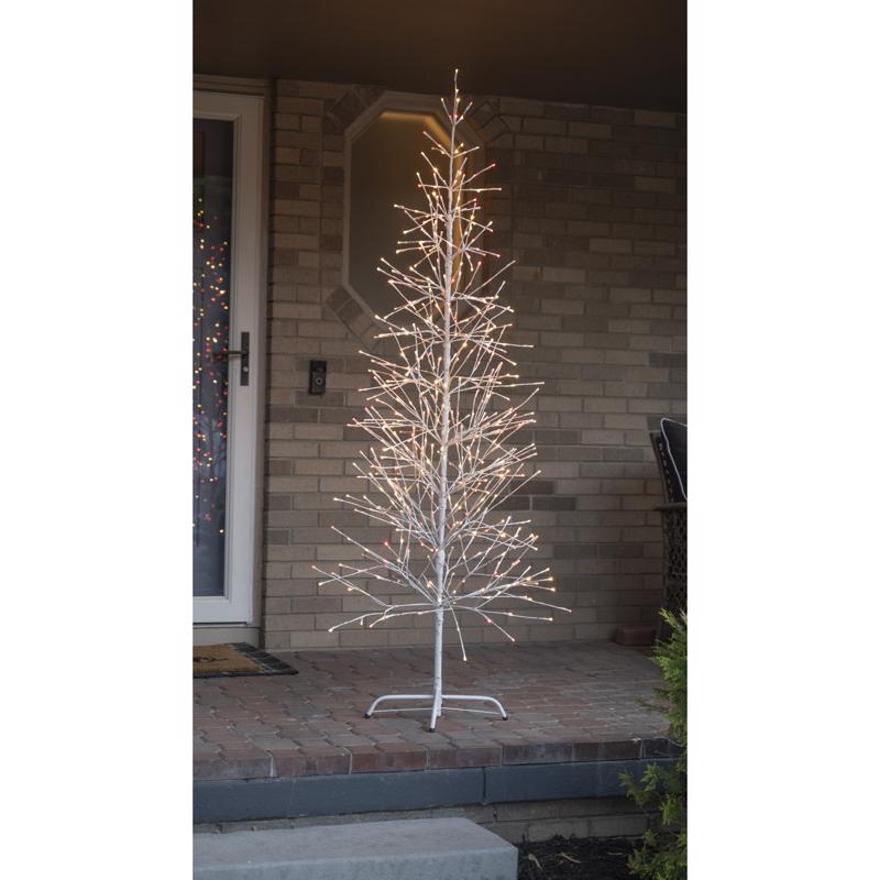 Celebrations LED Red/White Light Birch Tree 6.5 ft. Yard Decor