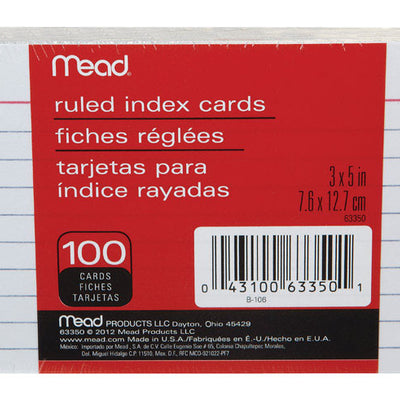 Mead 3 in. H X 5 in. W Ruled Index Cards White 100 pk