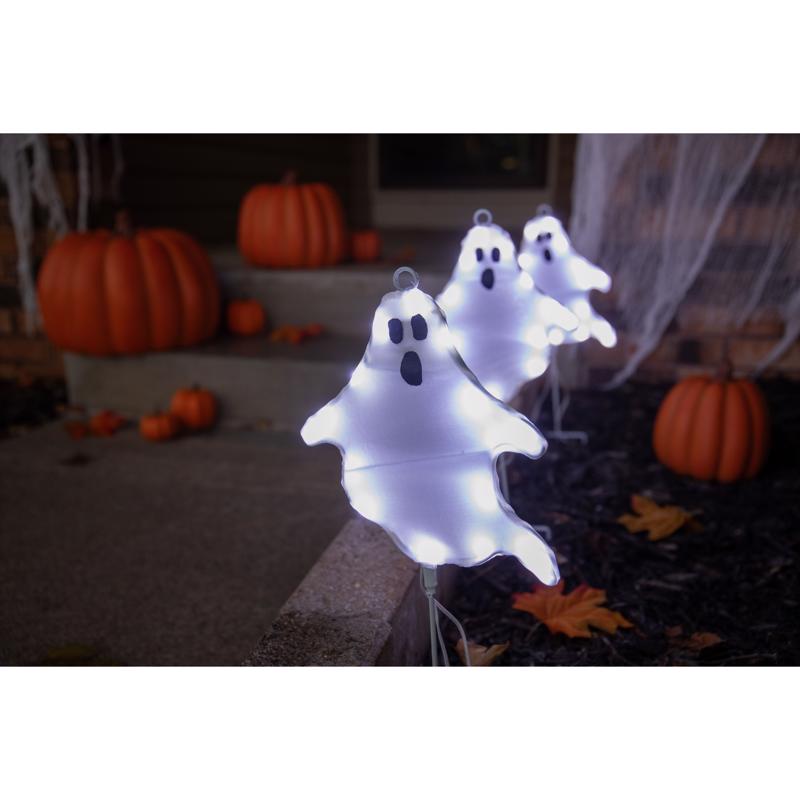 Celebrations Halloween White 16 in. LED 3 Ghost with stake Halloween Decor