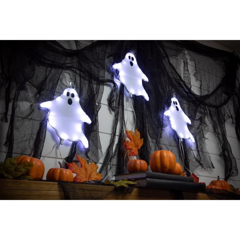 Celebrations Halloween White 16 in. LED 3 Ghost with stake Halloween Decor