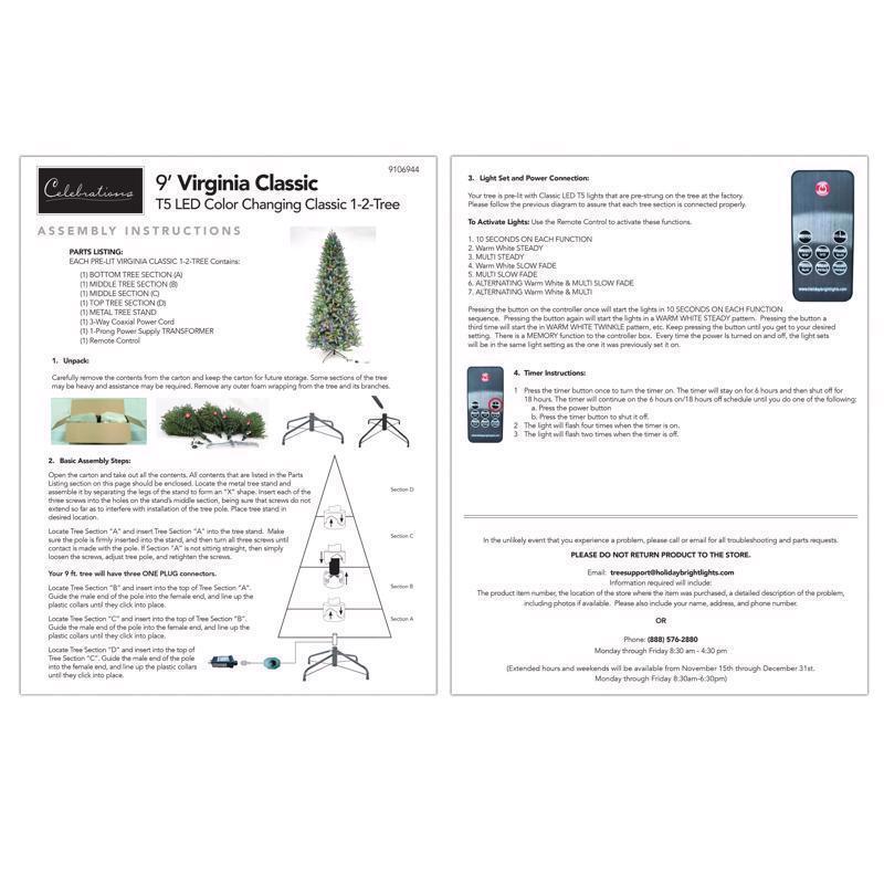 Holiday Bright Lights 9 ft. Full LED 1000 ct Virginia Classic 1-2 Color Changing Christmas Tree