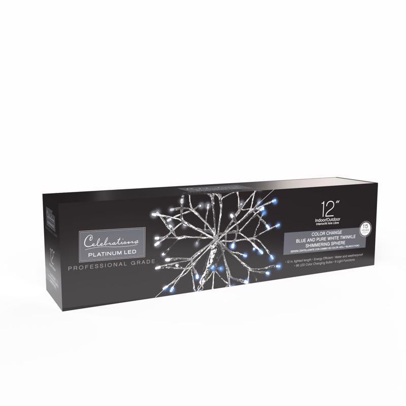 Celebrations LED Blue/Pure White Shimmering Sphere 12 in. Hanging Decor