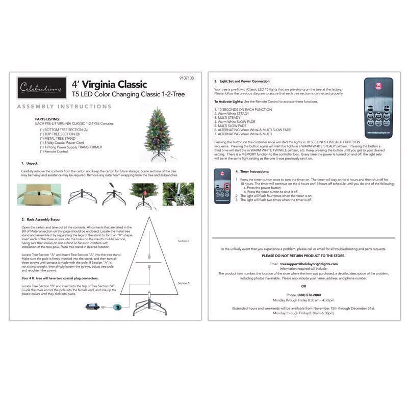 Holiday Bright Lights 4 ft. Full LED 250 ct Virginia Color Changing Christmas Tree