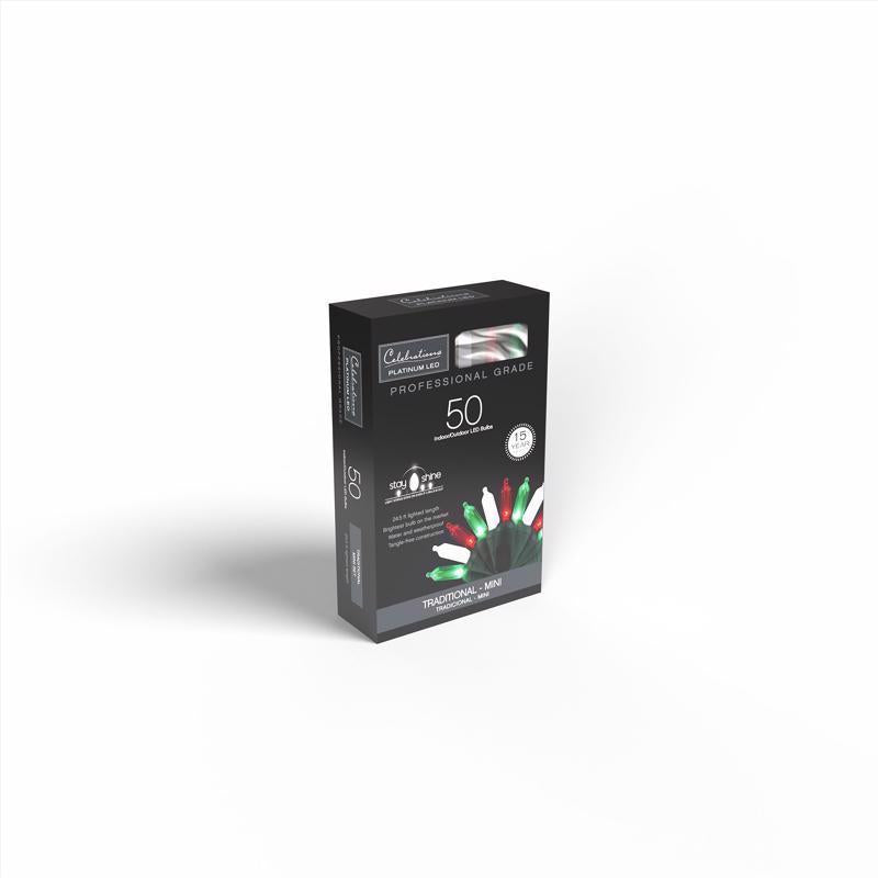 Celebrations Platinum LED T5 Red/Green/Pure White 50 ct String Christmas Lights