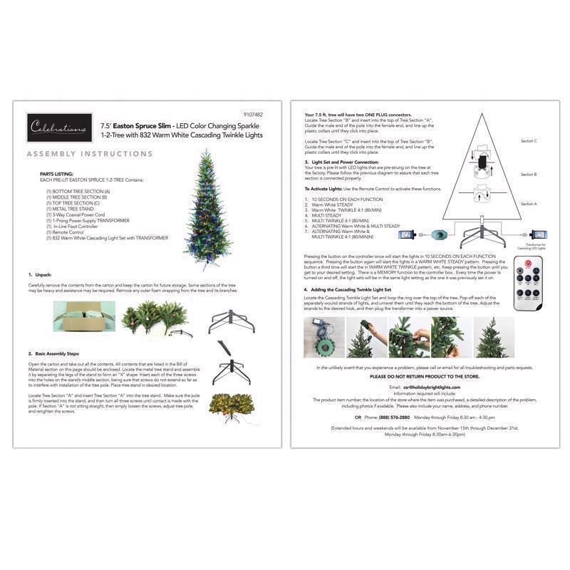 Holiday Bright Lights 1-2 Tree 7-1/2 ft. Slim LED 1582 ct Easton Spruce Cascading Color Changing Chr