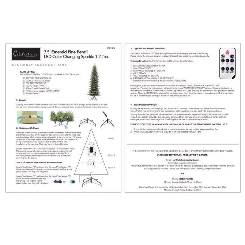 Holiday Bright Lights 1-2 Tree 7-1/2 ft. Pencil LED 900 ct Emerald Pine Sparkle Christmas Tree