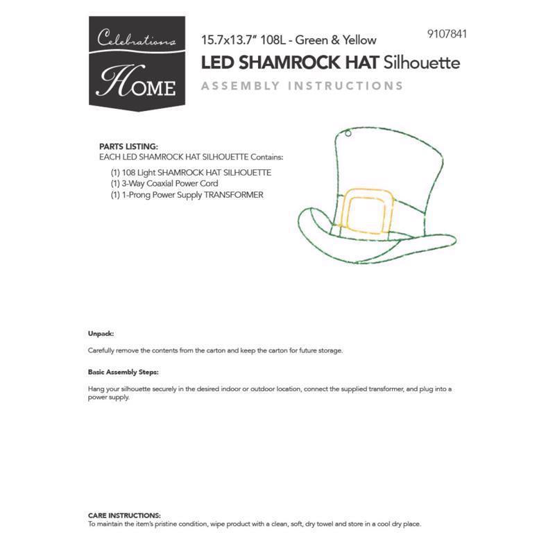 Celebrations Shamrock Hat Silhouette Window Decor Metal