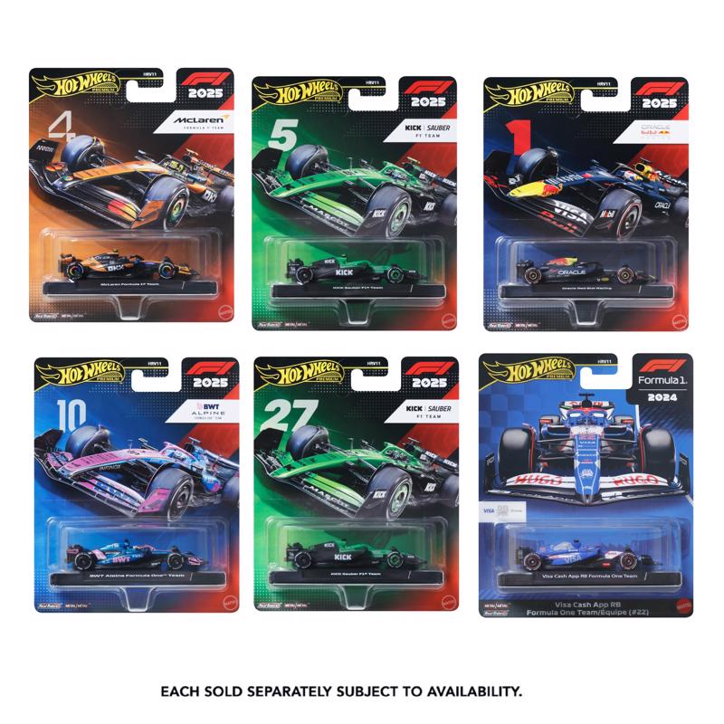 Hot Wheels Die-Cast 1:64 Scale Formula 1 Collectible Toy Race Car Multicolored