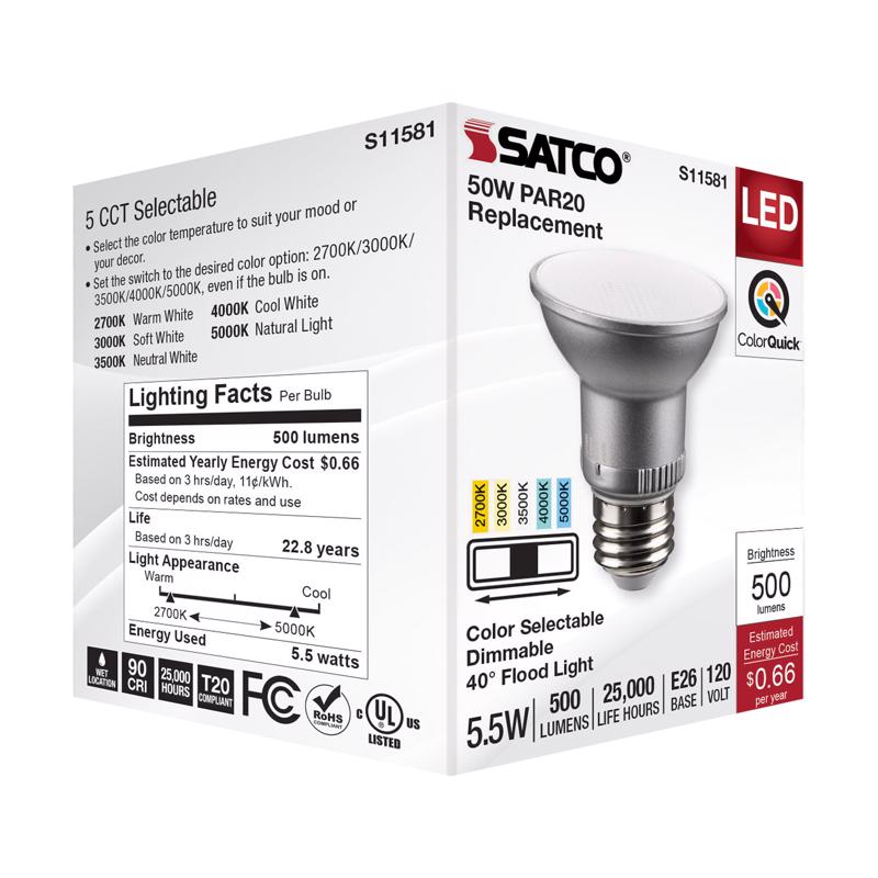 Satco PAR20 E26 (Medium) LED Bulb Tunable White/Color Changing 50 Watt Equivalence
