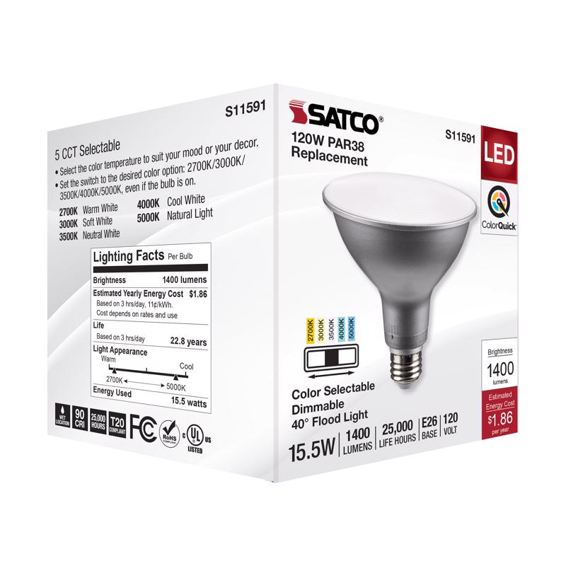 Satco PAR38 E26 (Medium) LED Bulb Tunable White/Color Changing 120 Watt Equivalence