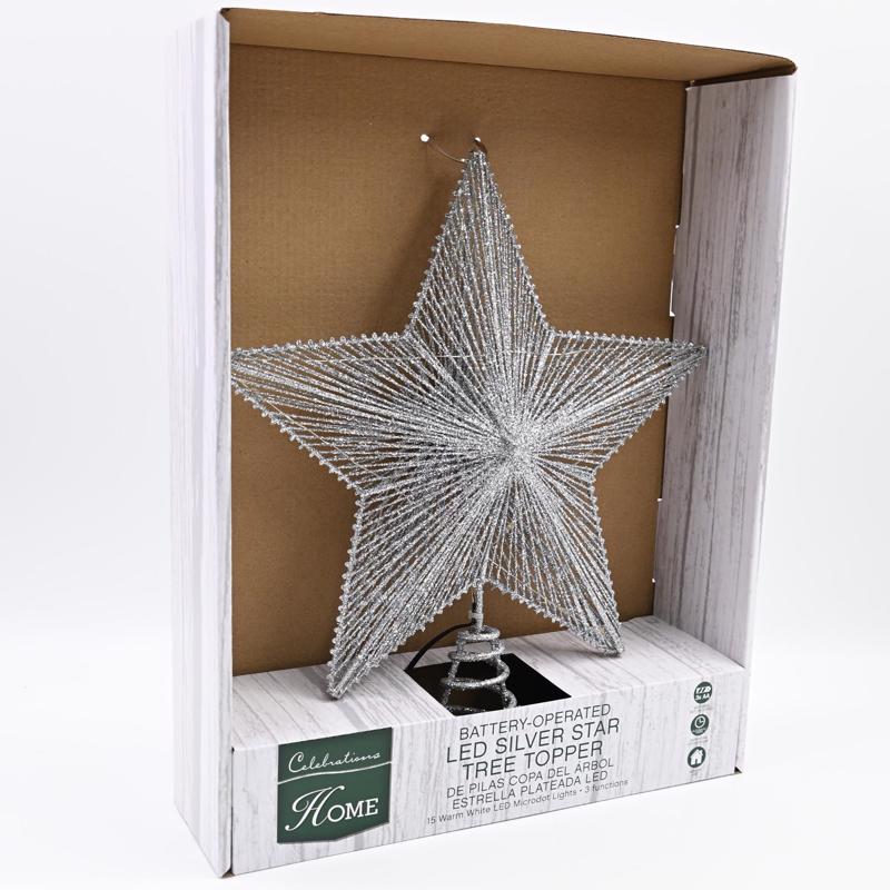 Celebrations LED Warm White Star Tree Topper 14 in.