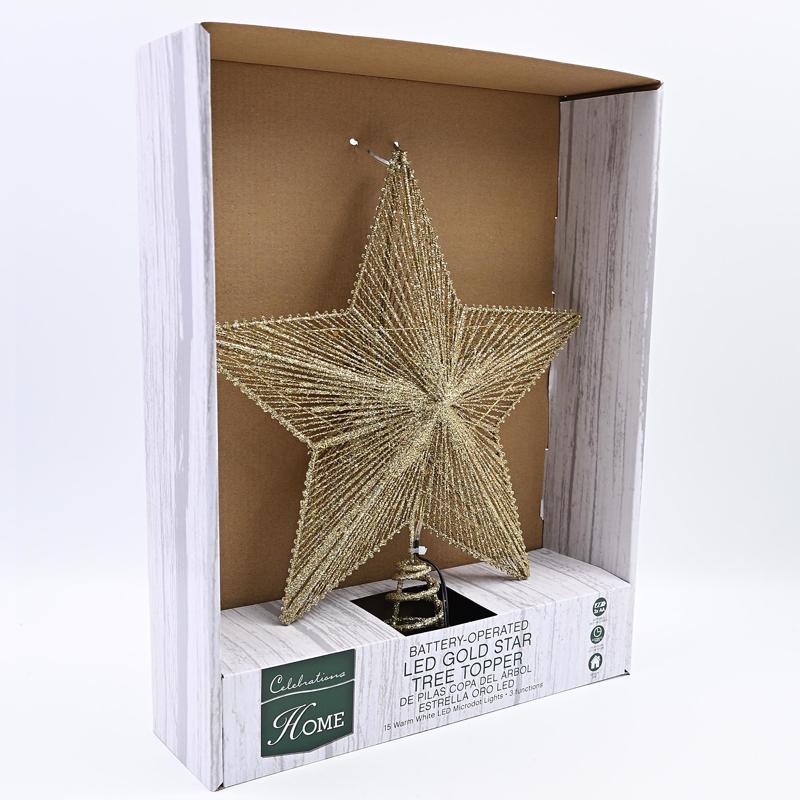 Celebrations LED Warm White Star Tree Topper 14 in.