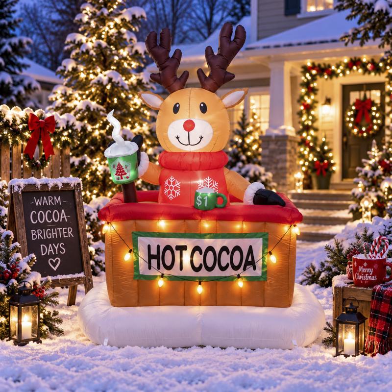 Celebrations Reindeer Hot Cocoa Stand 7 ft. Inflatable