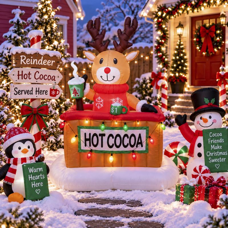 Celebrations Reindeer Hot Cocoa Stand 7 ft. Inflatable