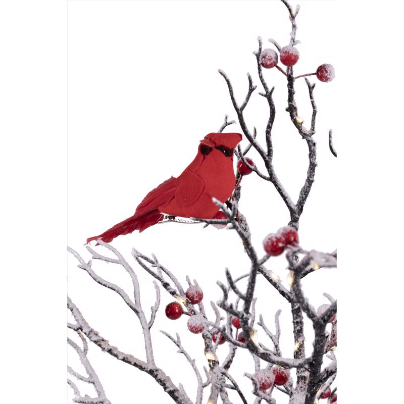 Celebrations Snow covered Tree w Cardinal Table Decor 20 in.