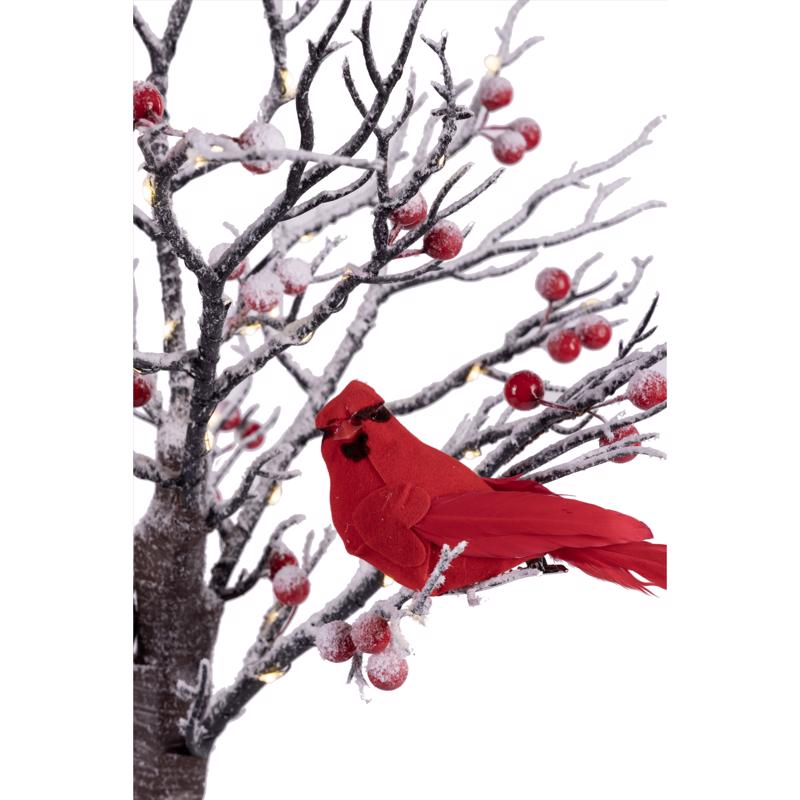 Celebrations Snow covered Tree w Cardinal Table Decor 20 in.