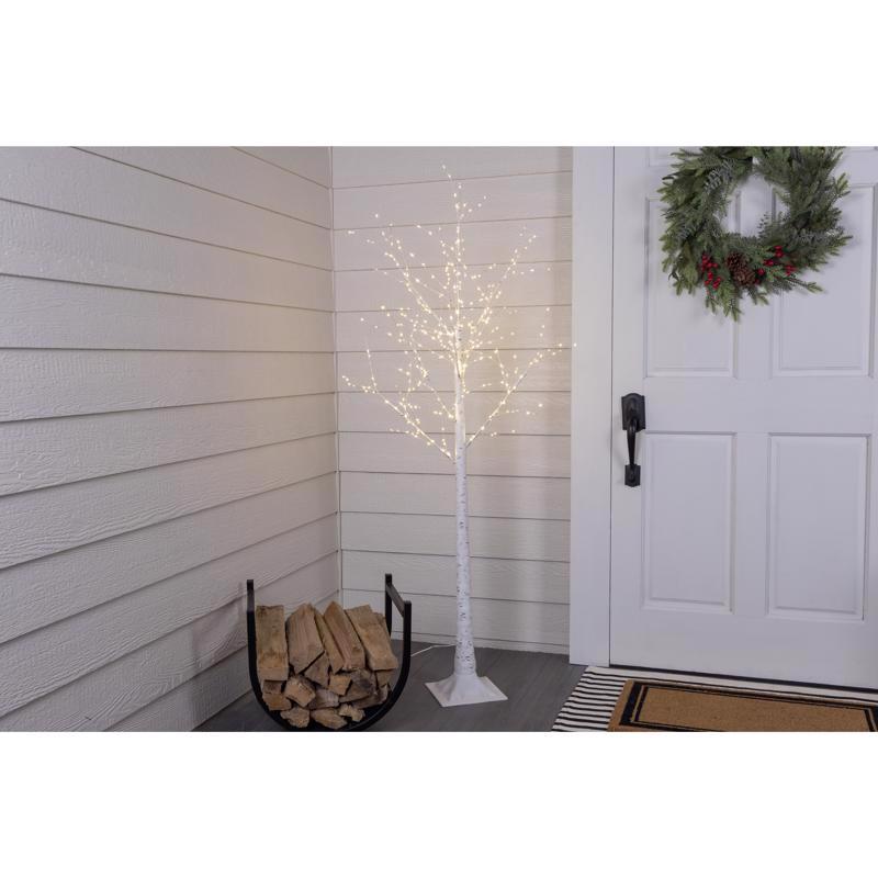 Celebrations LED Warm White Micro Seed Birch Tree 5 ft. Yard Decor