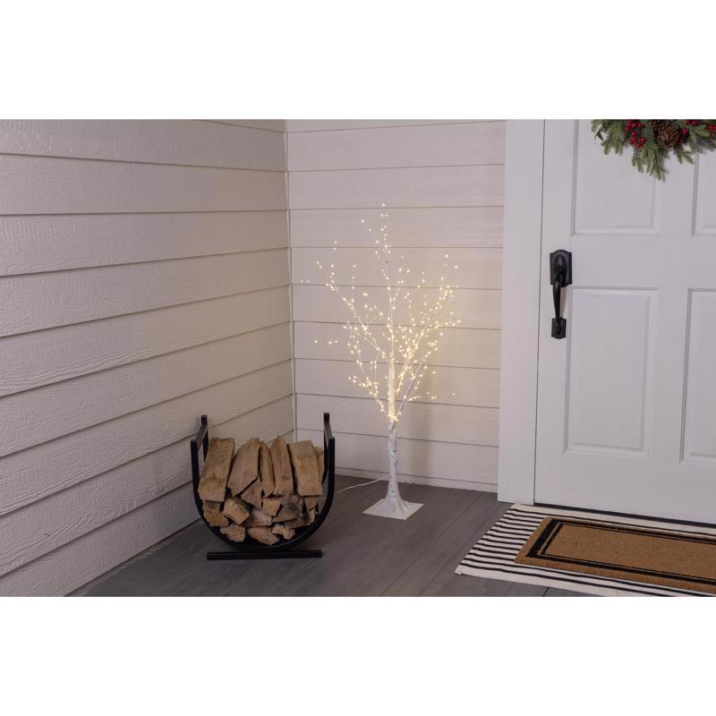 Celebrations LED Warm White Micro Seed Birch Tree 4 ft. Yard Decor