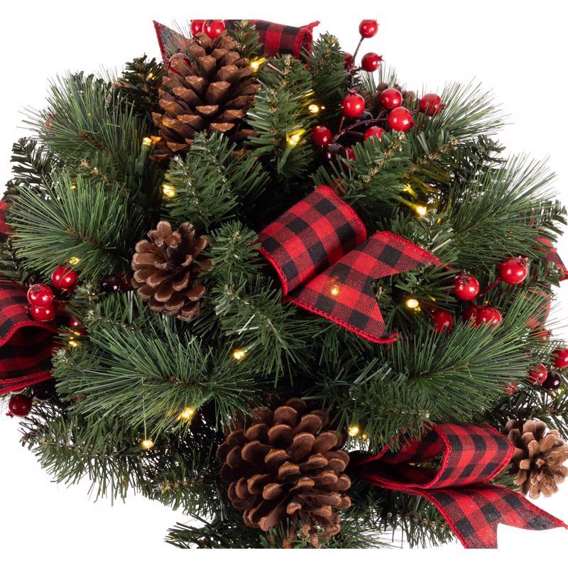 Celebrations 18 in. D LED Warm White Plaid Bow Urn Filler