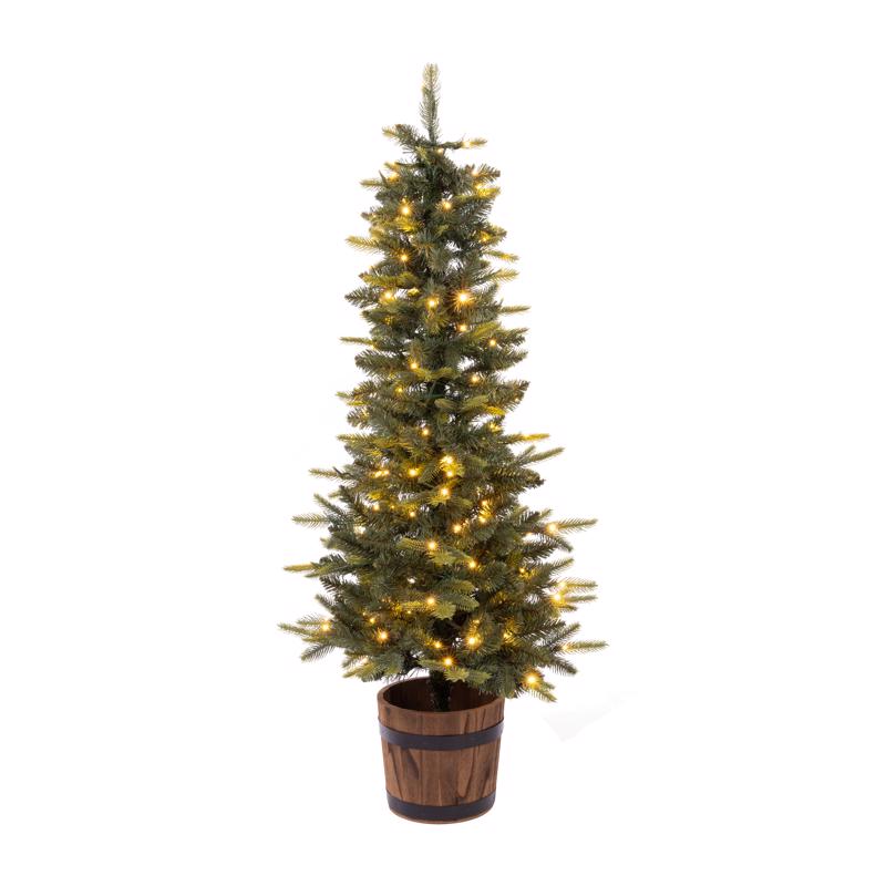 Celebrations 4 ft. Slim LED 150 ct Monterey Spruce Sparkle w/ Barrel Entrance Tree