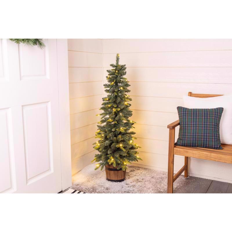 Celebrations 4 ft. Slim LED 150 ct Monterey Spruce Sparkle w/ Barrel Entrance Tree