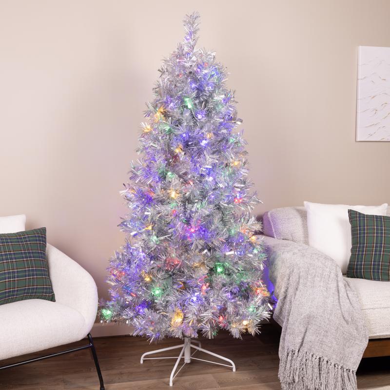 Celebrations 6 ft. Full LED 200 ct Silver w/ Reflectors Christmas Tree