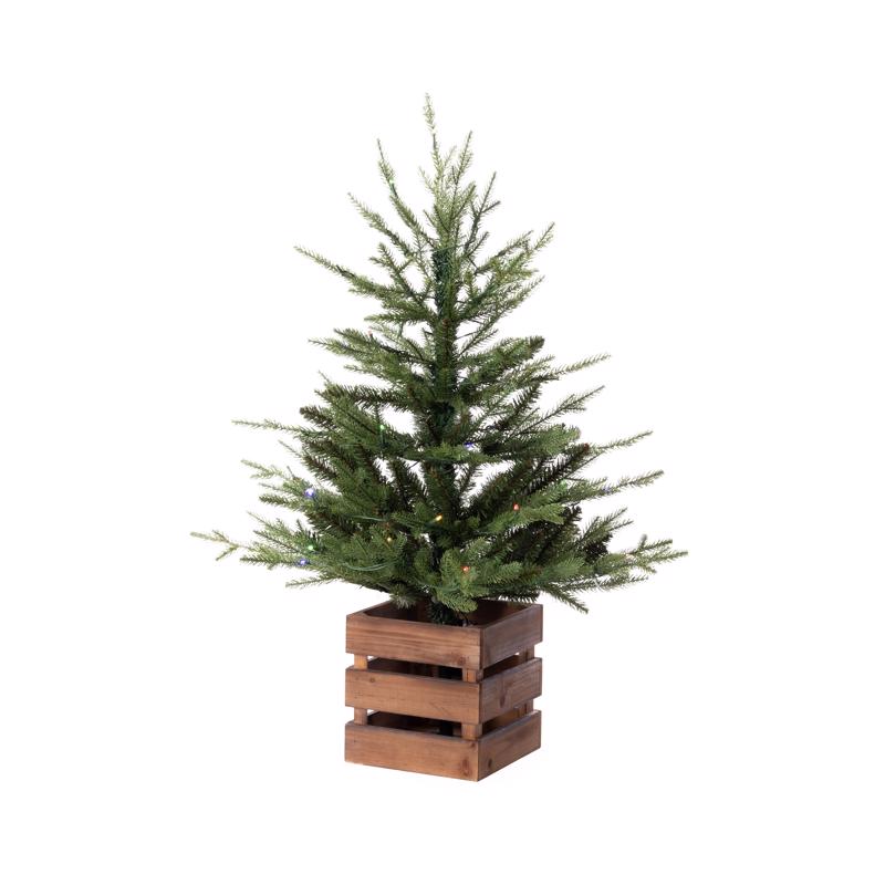 Celebrations 3 ft. Full LED 50 ct Fraser Fir w/ Wood Box Color Changing Entrance Tree