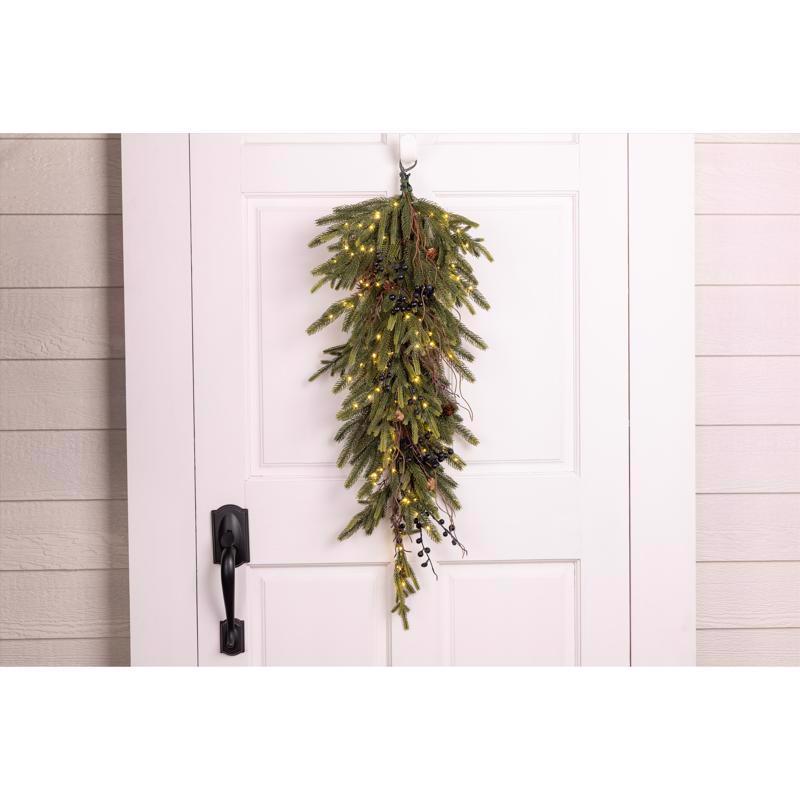 Celebrations 20 in. D X 3 ft. L LED Clear/Warm White Rustic Norfolk Teardrop Swag
