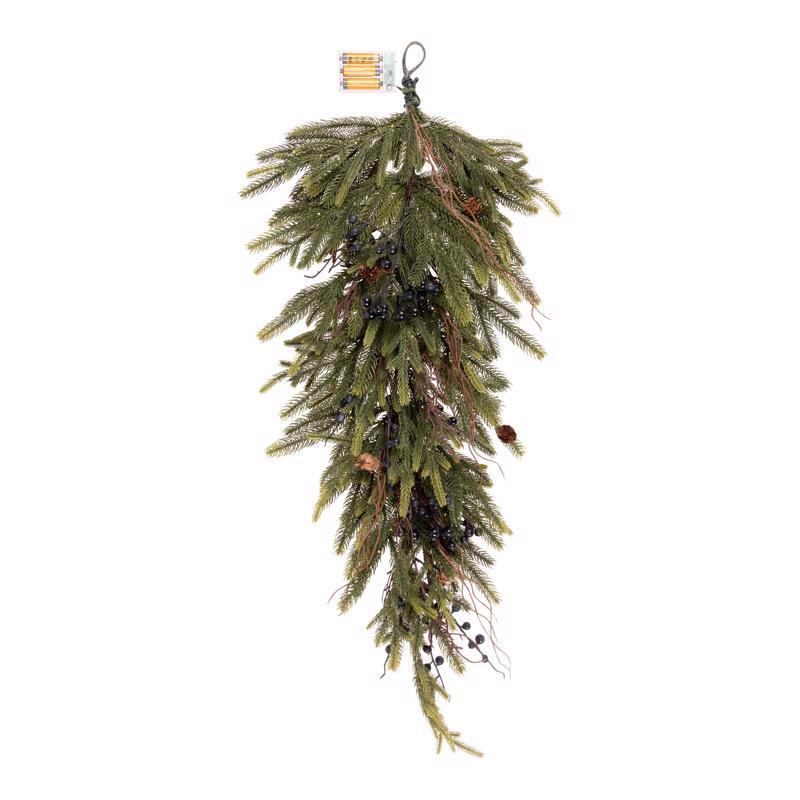 Celebrations 20 in. D X 3 ft. L LED Clear/Warm White Rustic Norfolk Teardrop Swag
