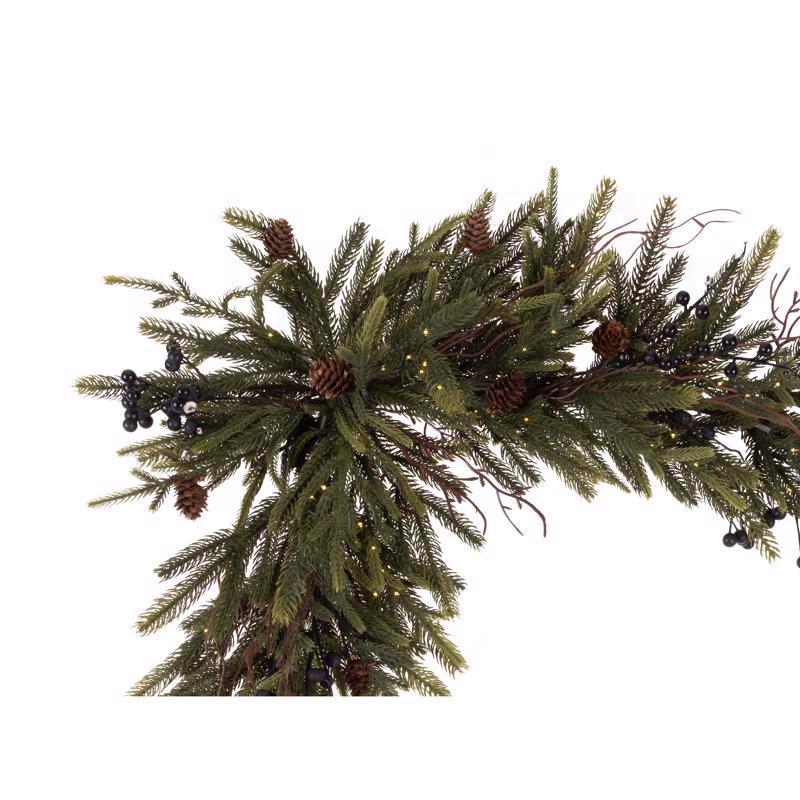 Celebrations 2 ft. L LED Warm White 2pk Rustic Norfolk With Berries and Twigs Corner Garland
