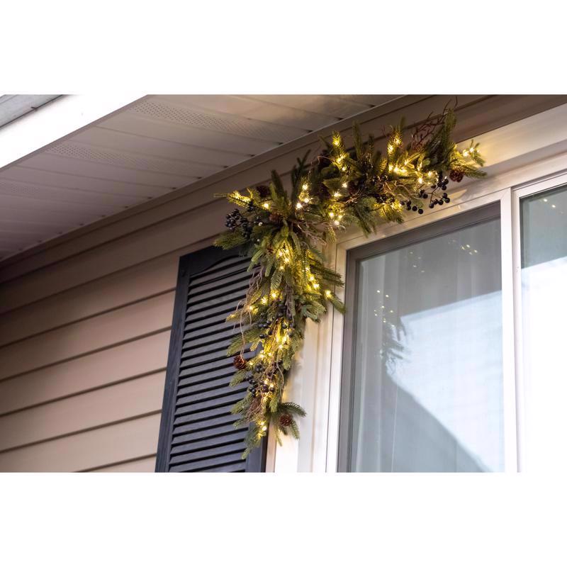 Celebrations 2 ft. L LED Warm White 2pk Rustic Norfolk With Berries and Twigs Corner Garland