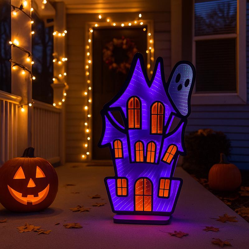 Celebrations Multicolored 400 ct 23.6 in. LED Prelit Haunted House Halloween Decor