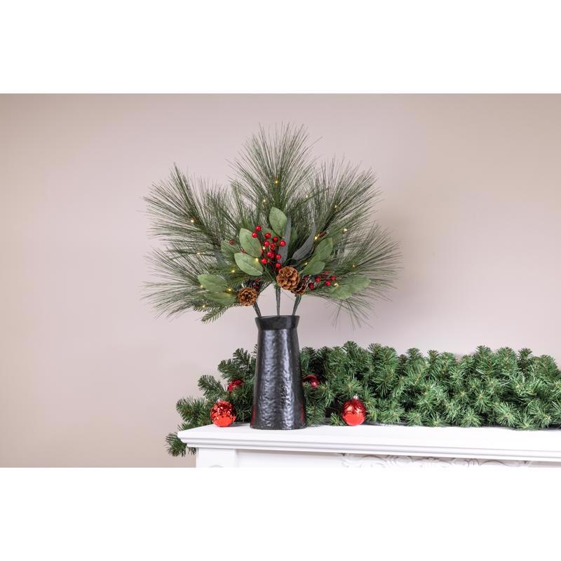 Celebrations LED Holiday Pine and Berry Spray Set of 3 Stem 24 in.