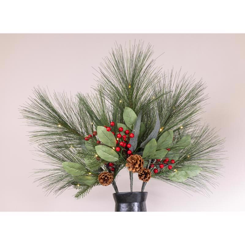 Celebrations LED Holiday Pine and Berry Spray Set of 3 Stem 24 in.