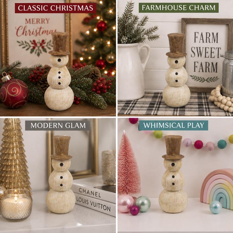 Gerson Rustic Snowman Table Decor 7 in.