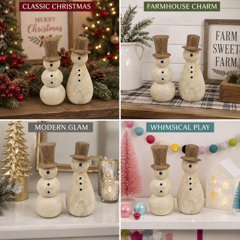 Gerson Rustic Snowman Table Decor 7 in.