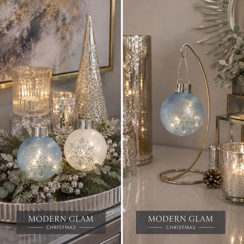Gerson Lighted snowflake glass Ornament 6 in.