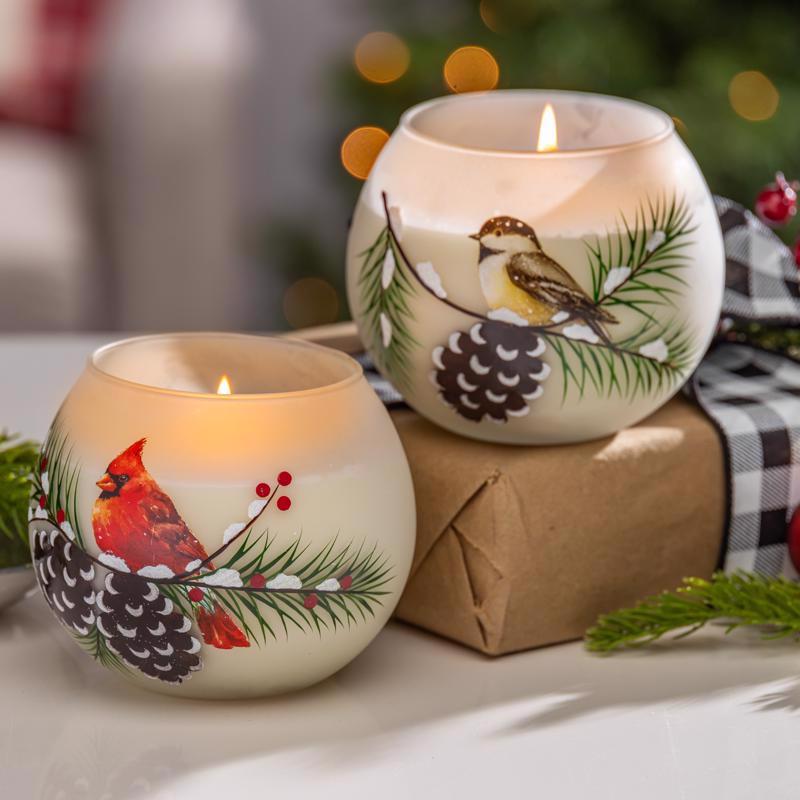 Gerson Winter Bird Design Glass Jar Wax Candles