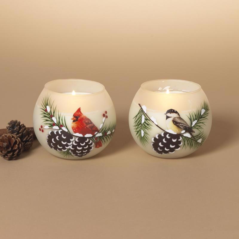 Gerson Winter Bird Design Glass Jar Wax Candles