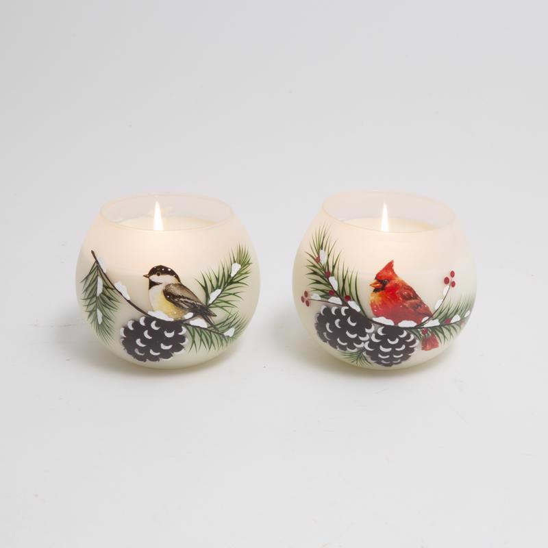 Gerson Winter Bird Design Glass Jar Wax Candles