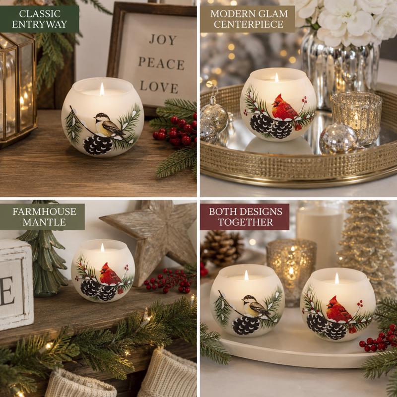 Gerson Winter Bird Design Glass Jar Wax Candles