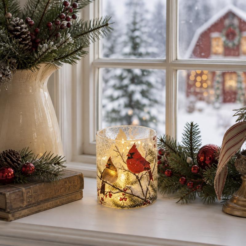 Gerson Lighted Glass Holiday Cardinal Luminary 5 in.