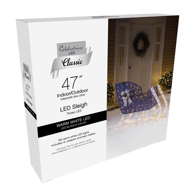 Celebrations LED Warm White Sleigh 32 in. Yard Decor
